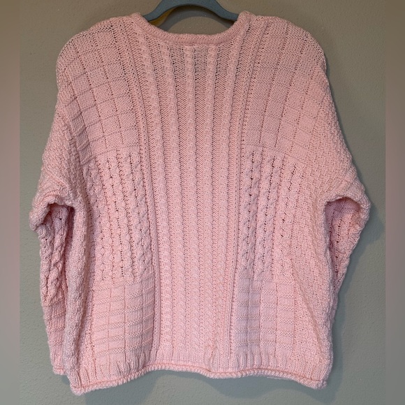 Blarney Woolen Mills Pink Irish Cotton Wool Chunky Cable Knit Sweater Medium - Picture 4 of 6